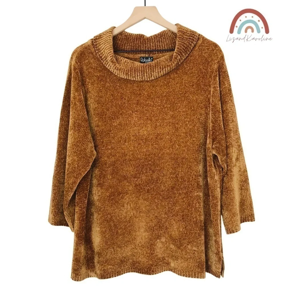 Rafaela Chenille Cowl Neck Soft Cozy Golden Brown Sweater Women Plus 2X
